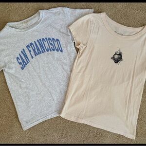 Brandy Melville Gray and Cream Short Sleeve Tees